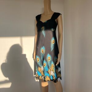 Alki’i Black Dress w/ Peacock Feather Pattern
